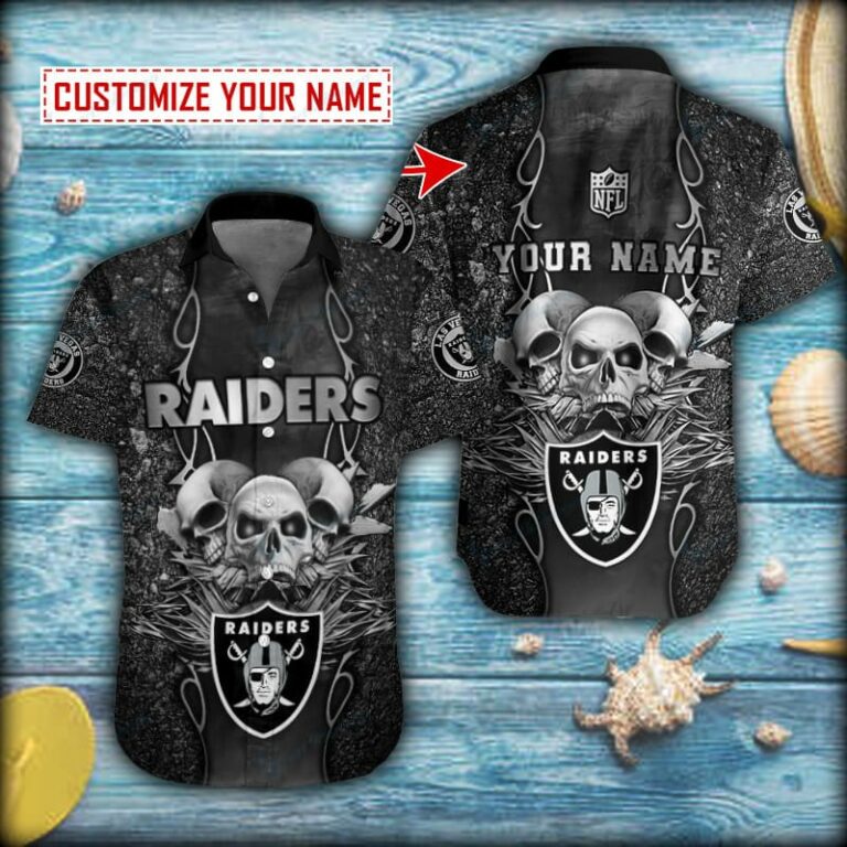 Personalized Skull Grunge Las Vegas Raiders Button Shirt
