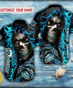 Skull Hold Miami Dolphins Button Shirt
