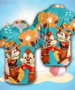 Chip & Dale Blue Floral Pattern Disney Hawaiian Shirt