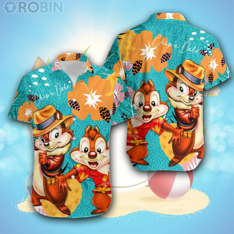 Chip & Dale Blue Floral Pattern Disney Hawaiian Shirt
