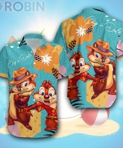 Chip N Dale Green Orange Brown Patterns Disney Hawaiian Shirt