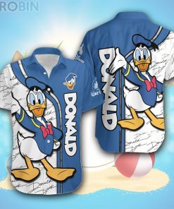 Donald Duck Blue White Stripes Disney Hawaiian Shirt