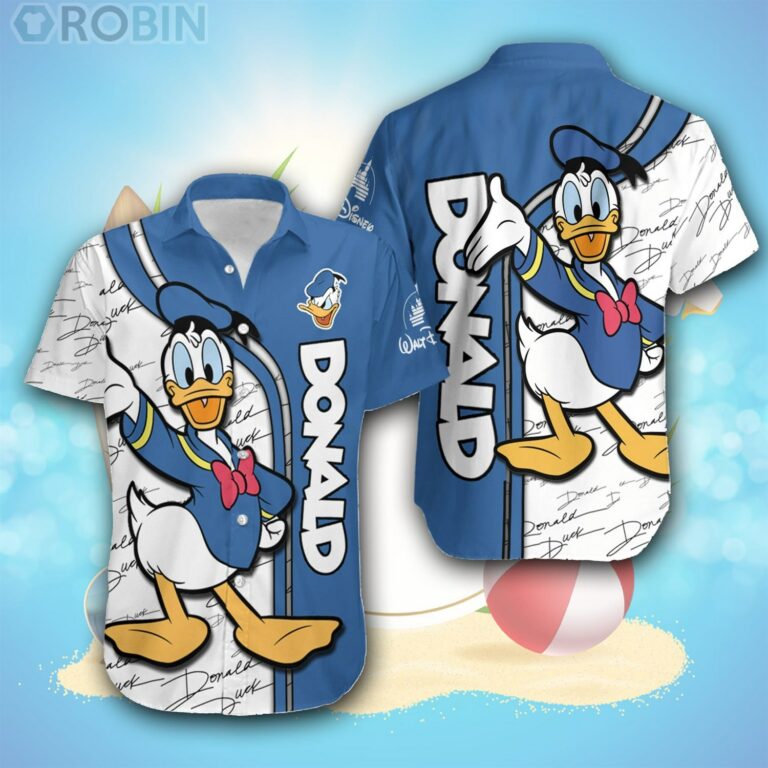 Donald Duck Blue White Stripes Disney Hawaiian Shirt