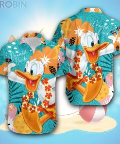 Donald Duck Green Orange Yellow Patterns Disney Hawaiian Shirt