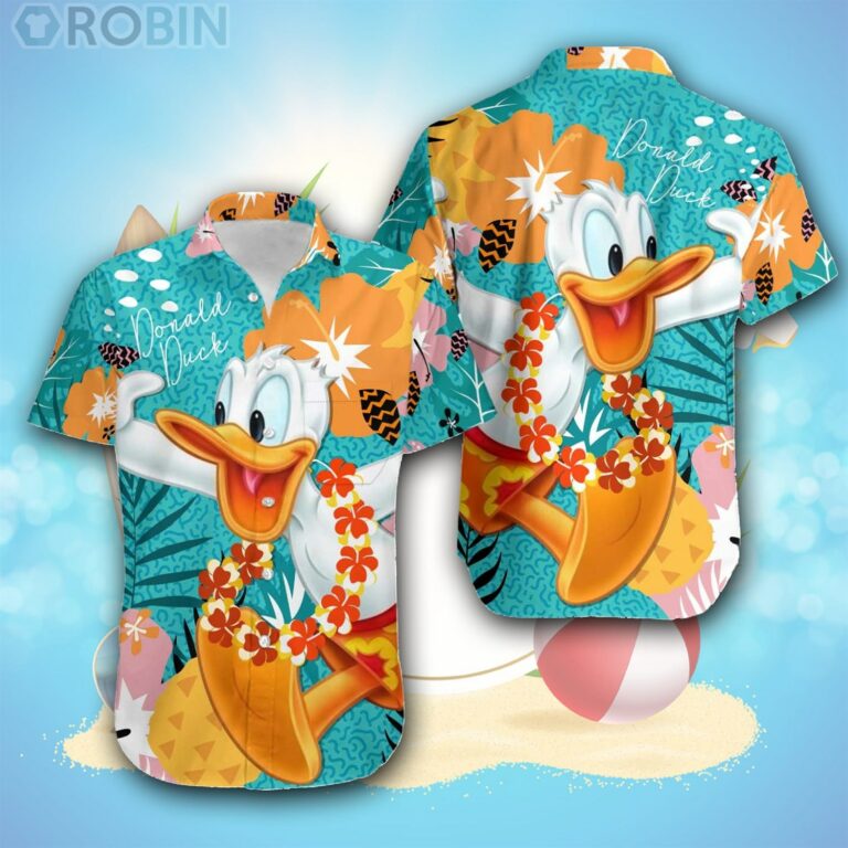 Donald Duck Green Orange Yellow Patterns Disney Hawaiian Shirt