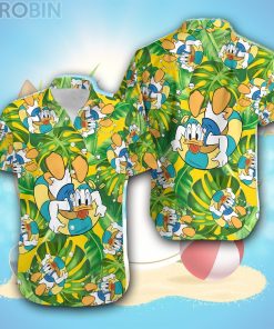 Donald Duck Green Yellow Floral Disney Hawaiian Shirt Donald Duck Green Yellow Floral Disney Hawaiian Shirt