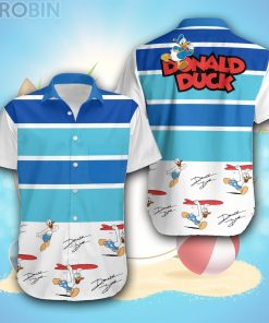 Donald Duck Surfing Summer Tropical Print Disney Hawaiian Shirt