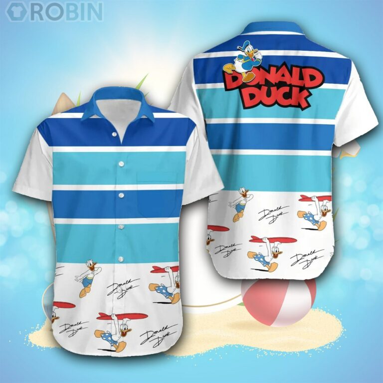 Donald Duck Surfing Summer Tropical Print Disney Hawaiian Shirt