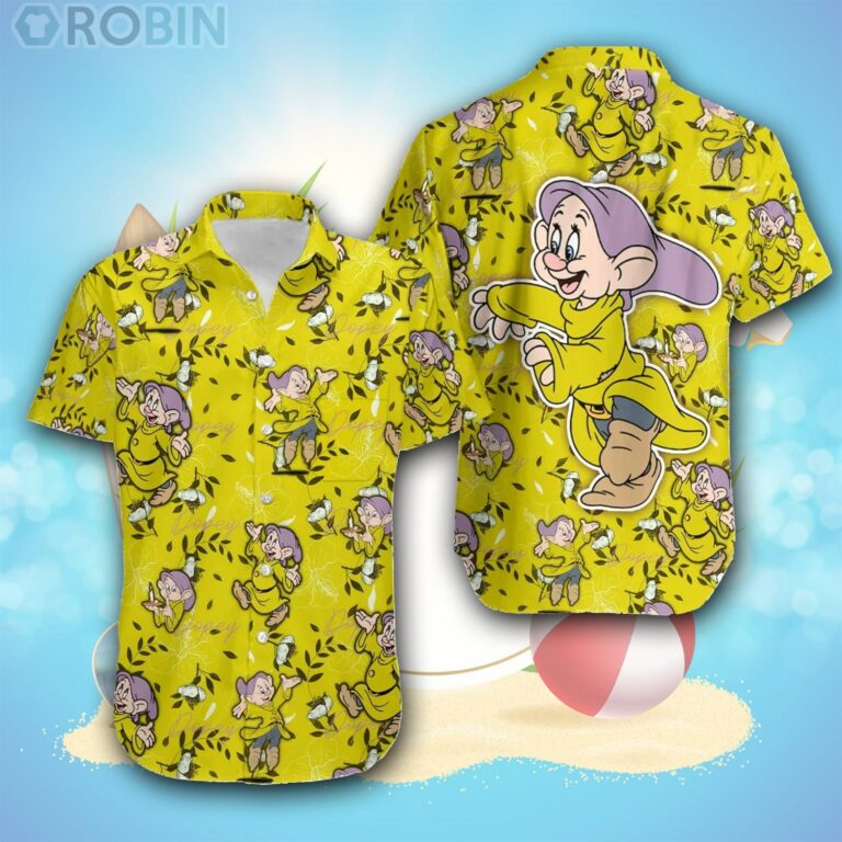 Dopey Dwarf Leafy Summer Tropical Print Disney Hawaiian Shirt