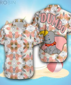 Dumbo Elephant Gray Pink Floral Disney Hawaiian Shirt