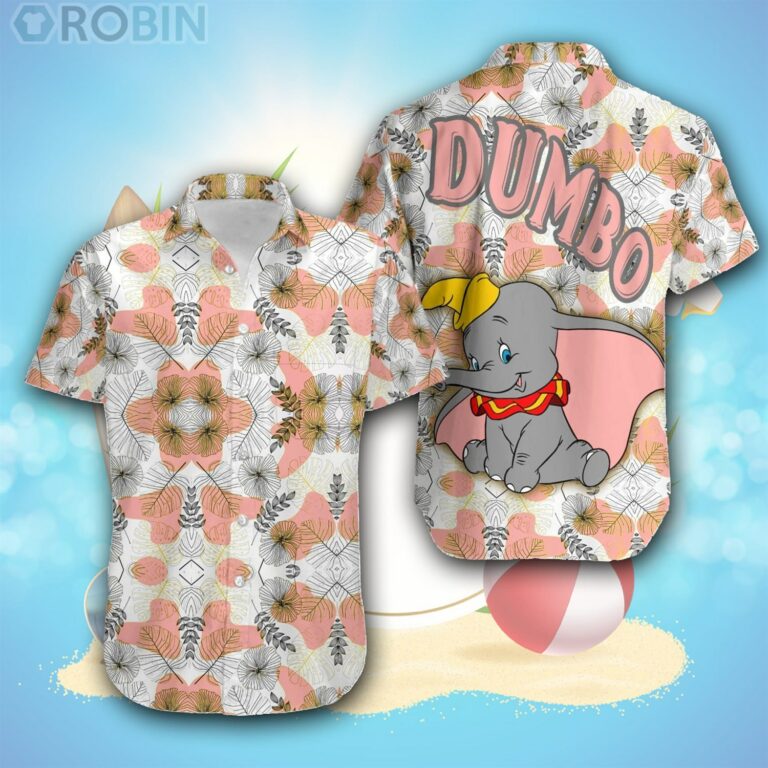 Dumbo Elephant Gray Pink Floral Disney Hawaiian Shirt