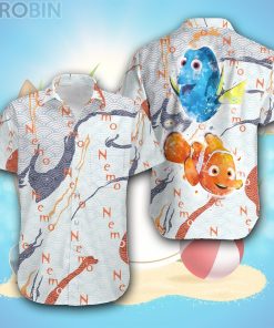 Finding Nemo White Wave Pattern Disney Hawaiian Shirt