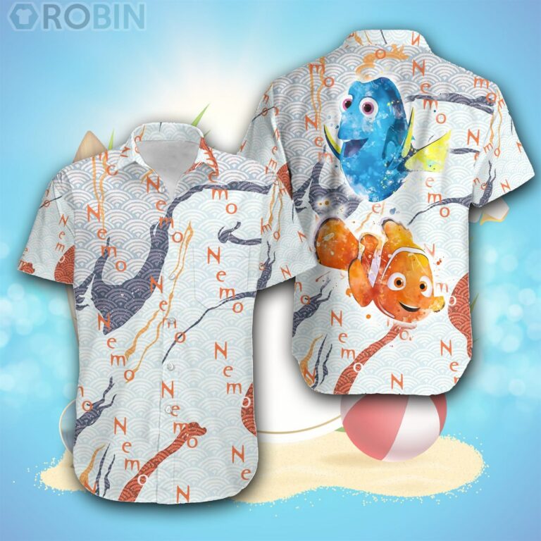 Finding Nemo White Wave Pattern Disney Hawaiian Shirt