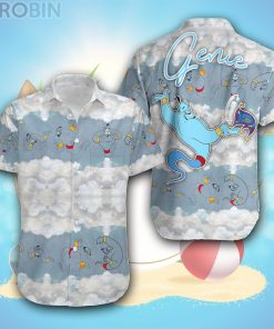 Genie Aladdin Gray Blue Cloud Pattern Disney Hawaiian Shirt