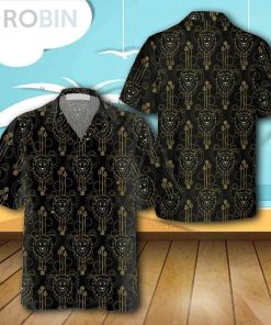 Geometric Lion Seamless Pattern Lion Casual Button Down Hawaiian Shirt