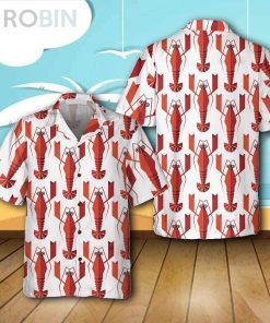 Geometric Lobster Pattern Casual Button Down Hawaiian Shirt