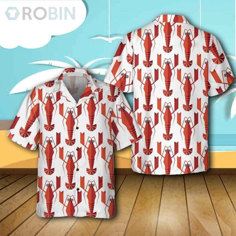 Geometric Lobster Pattern Casual Button Down Hawaiian Shirt