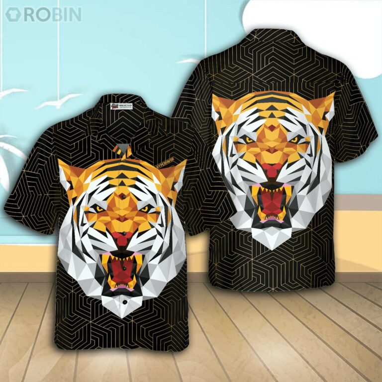 Geometric Tiger Casual Button Down Hawaiian Shirt