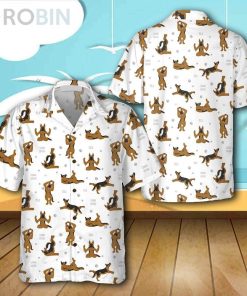 German Shepherd Doing Yoga Casual Button Down Hawaiian Shirt