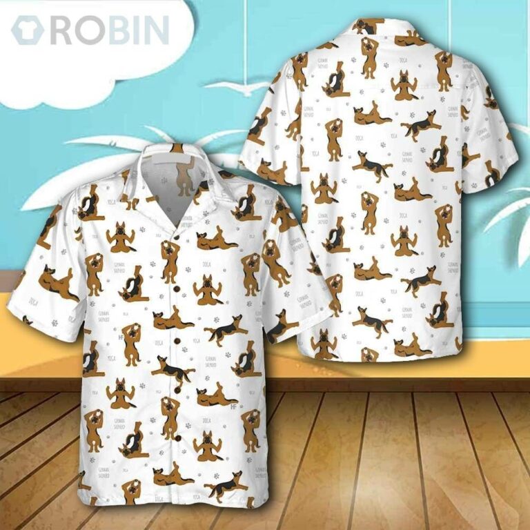 German Shepherd Doing Yoga Casual Button Down Hawaiian Shirt