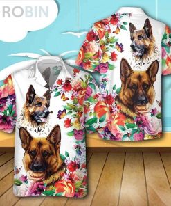 German Shepherd Floral Pattern Button Hawaiian Shirt