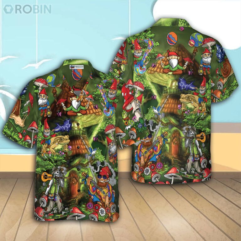 Hippie Stoner Gnome Design Casual Button Down Hawaiian Shirt