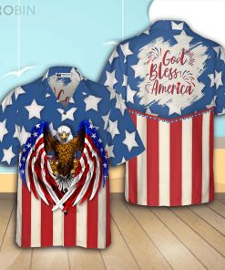 God Bless America 4th Of July Casual Button Down Hawaiian Shirt God Bless America 4th Of July Casual Button Down Hawaiian Shirt