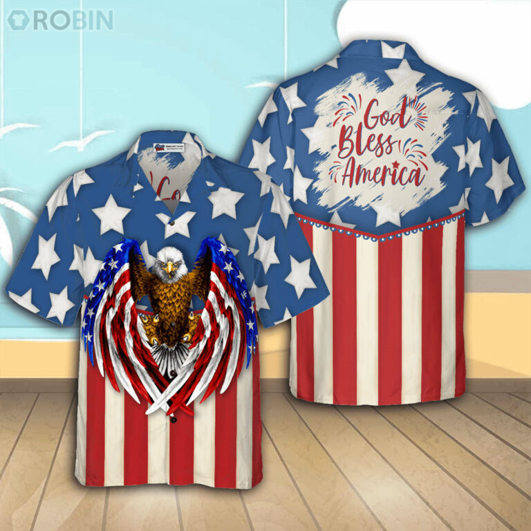 God Bless America 4th Of July Casual Button Down Hawaiian Shirt
