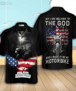 MotorBike God Nation Born Free Casual Button Down Hawaiian Shirt