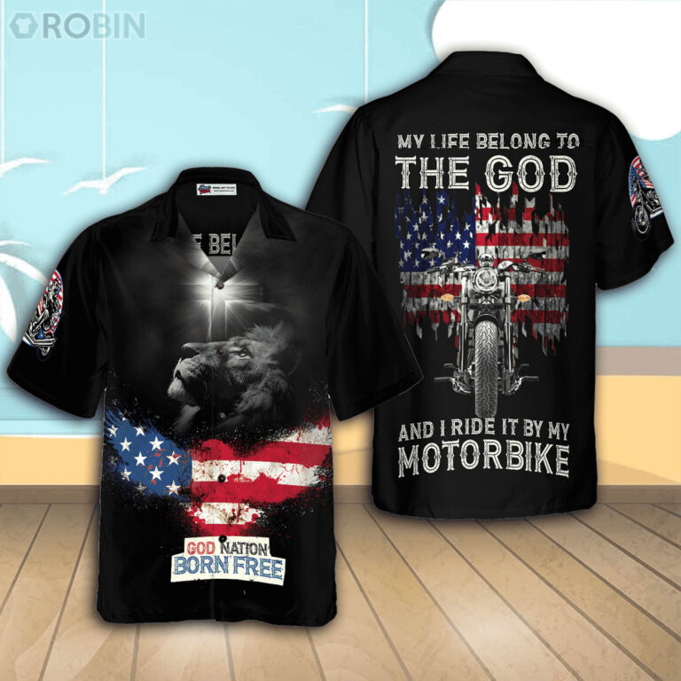 MotorBike God Nation Born Free Casual Button Down Hawaiian Shirt