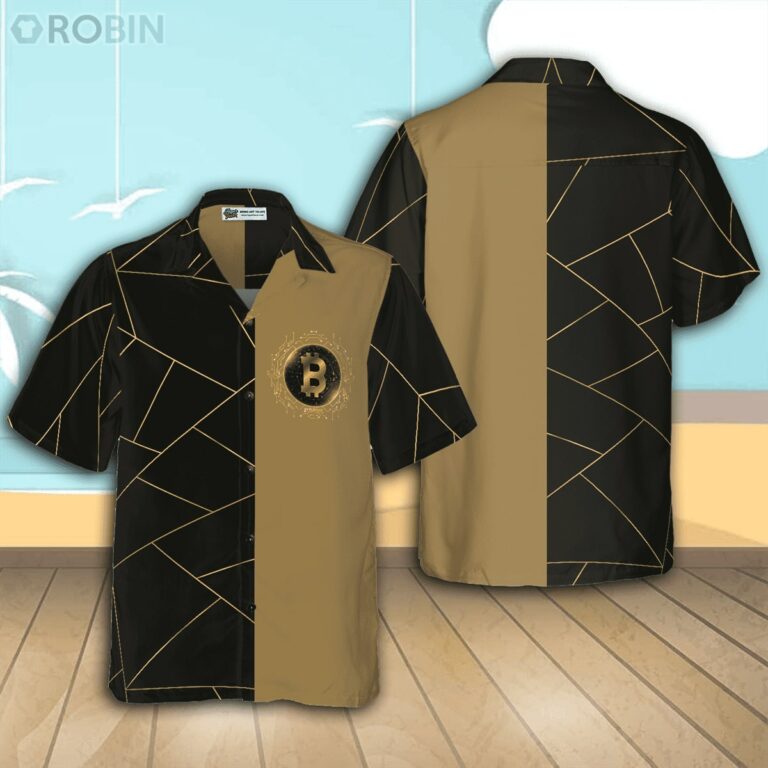 Golden Bitcoin Cryptocurrency Button Down Shirt