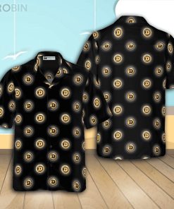 Golden Black Dogecoin Pattern Button Down Shirt