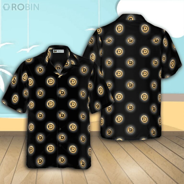 Golden Black Dogecoin Pattern Button Down Shirt