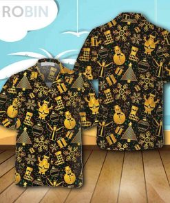 Golden Christmas Elements Casual Button Down Hawaiian Shirt Golden Christmas Elements Casual Button Down Hawaiian Shirt