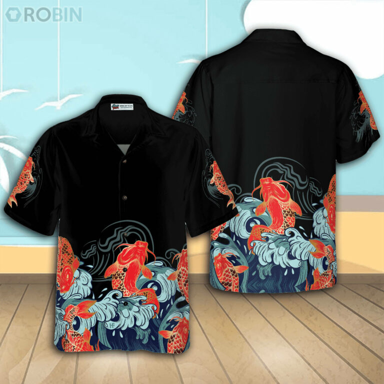 Golden Koi Fish Casual Button Down Hawaiian Shirt