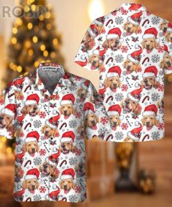 Golden Retriever Santa Casual Button Down Hawaiian Shirt Golden Retriever Santa Casual Button Down Hawaiian Shirt
