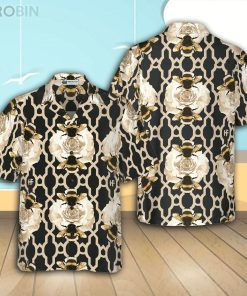Golden Roses & Bees Casual Button Down Hawaiian Shirt