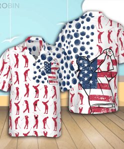 Golf Lover American Flag Pose Casual Button Down Hawaiian Shirt Golf Lover American Flag Pose Casual Button Down Hawaiian Shirt