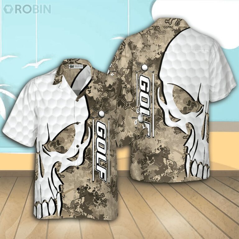 Golf And Skull Camouflage Pattern Casual Button Down Hawaiian Shirt