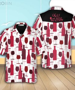 Golf and Wine Casual Button Down Hawaiian Shirt
