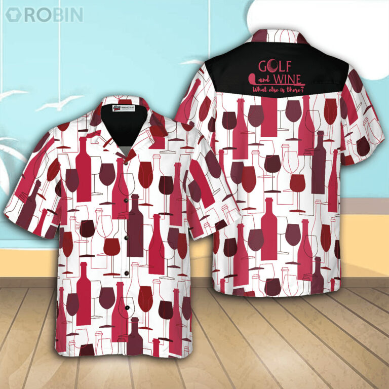 Golf and Wine Casual Button Down Hawaiian Shirt