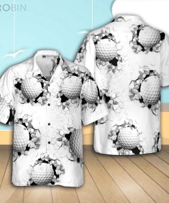 Golf Ball Breaking Through Wall Casual Button Down Hawaiian Shirt Golf Ball Breaking Through Wall Casual Button Down Hawaiian Shirt