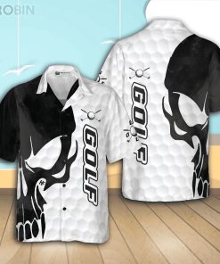 Golf Texture And Black Skull Casual Button Down Hawaiian Shirt