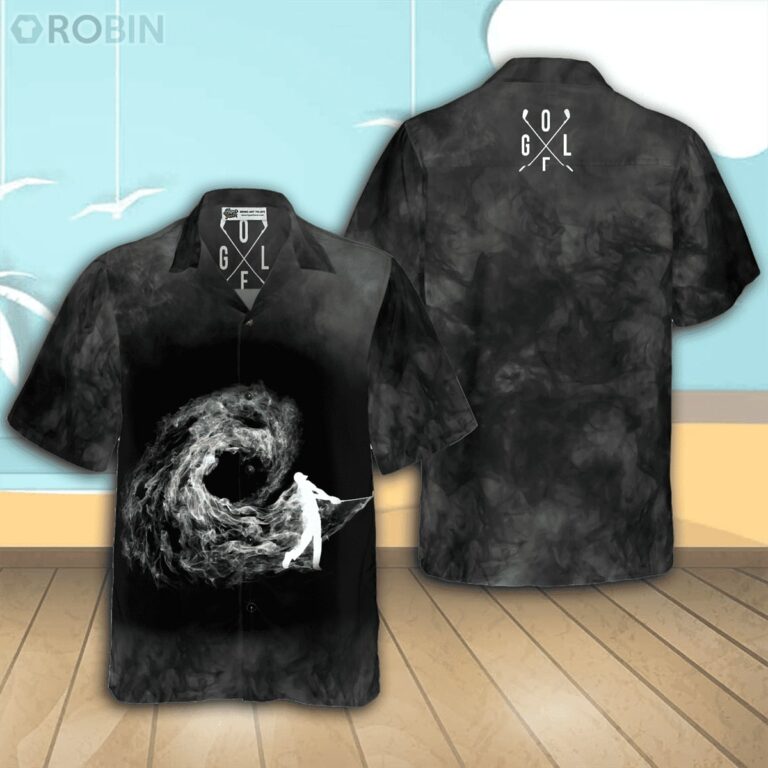 Golfer On Smoke Background Casual Button Down Hawaiian Shirt