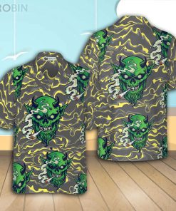 Gothic Satan Smokes Green Thing Casual Button Down Hawaiian Shirt