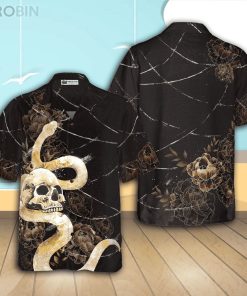Gothic Skull with Snake Hawaiian Shirt, Black Peony Flowers Goth Shirt