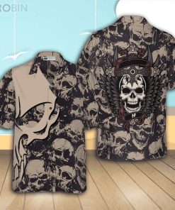 Gothic Winged Skull Casual Button Down Shirt
