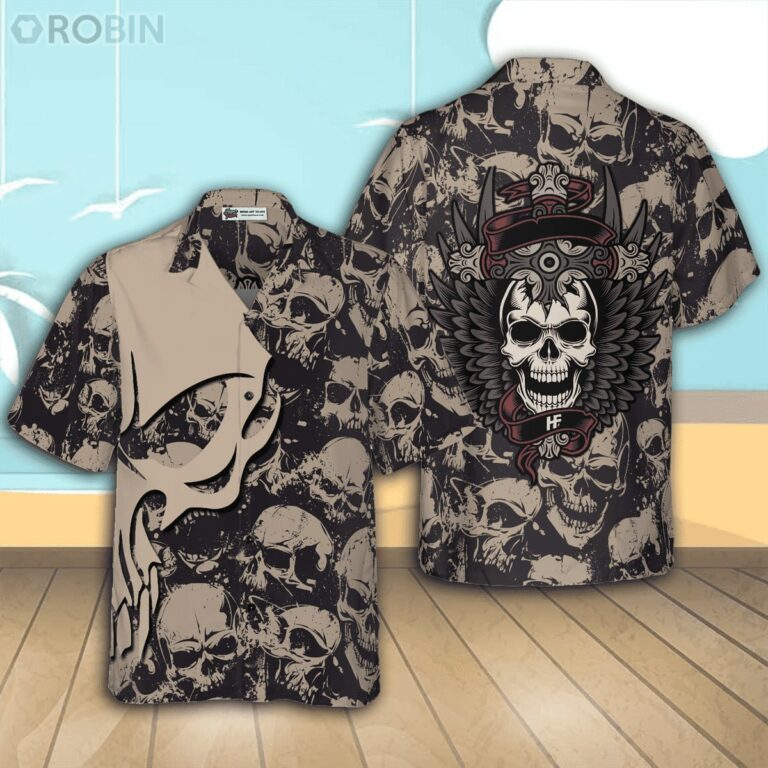 Gothic Winged Skull Casual Button Down Shirt