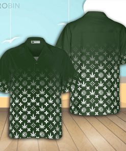 Gradient Marijuana Pattern Casual Button Down Hawaiian Shirt