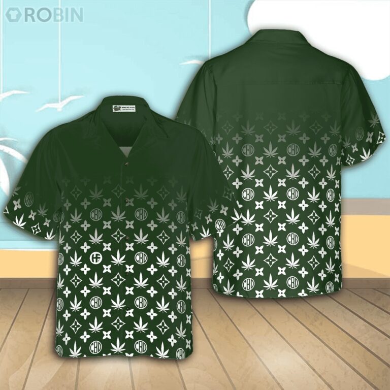 Gradient Marijuana Pattern Casual Button Down Hawaiian Shirt